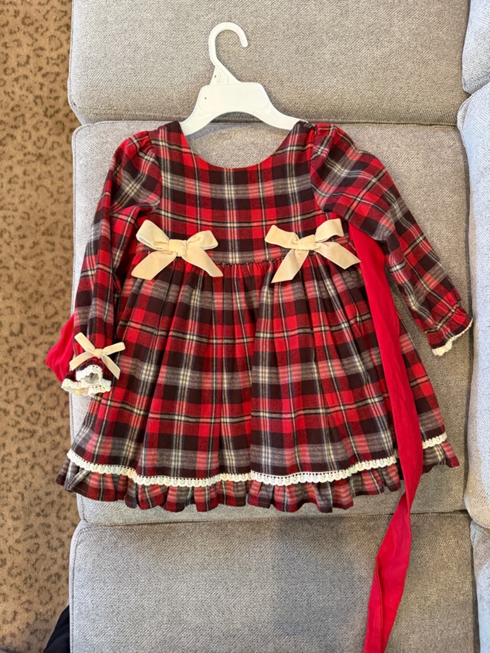 Red Plaid Baby Dress with Cream Bows